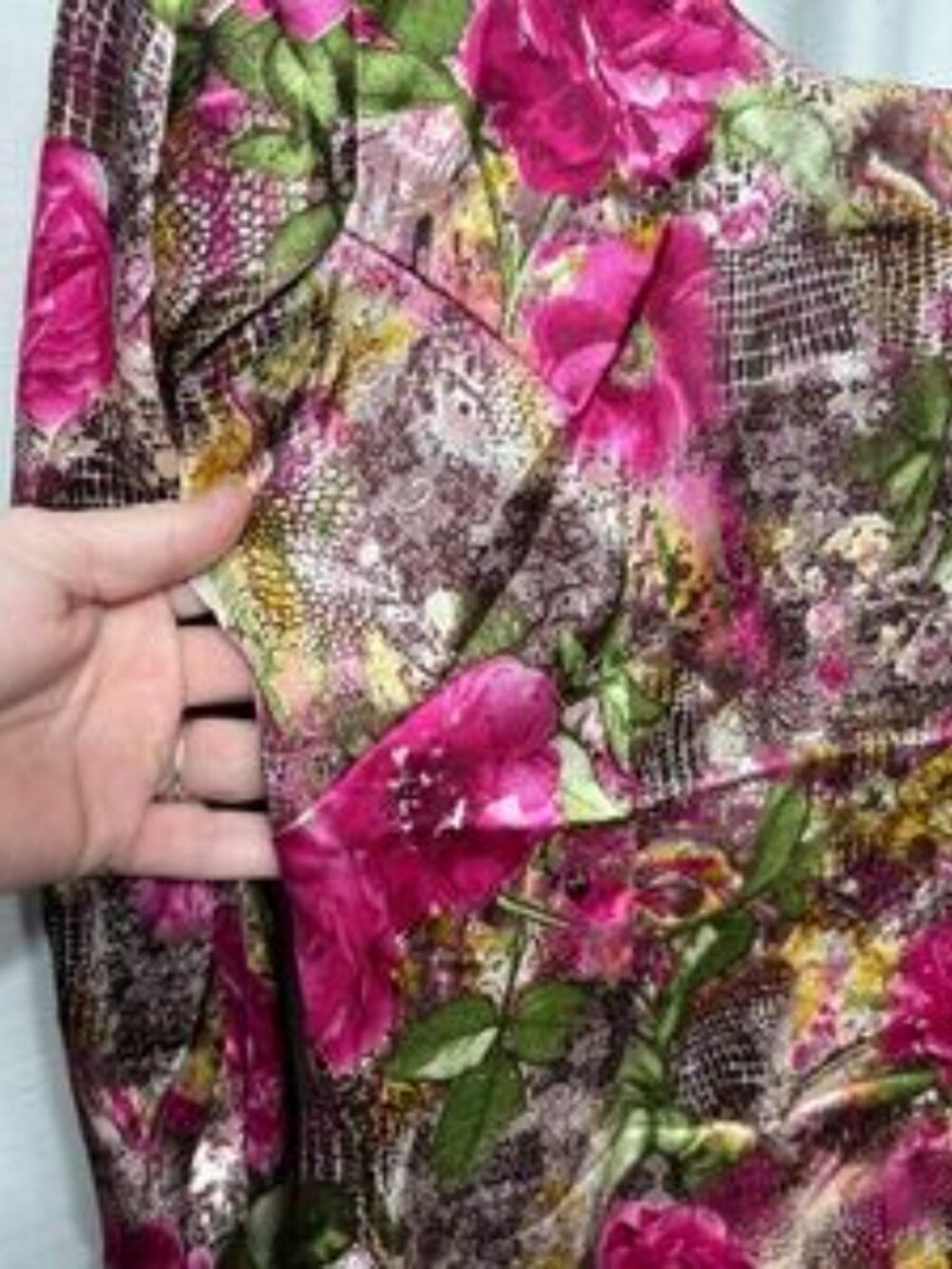 Floral Snakeskin Print Scoop Neck Long Sleeve Mini Dress Boho Indie Retro - Picture 4 of 9